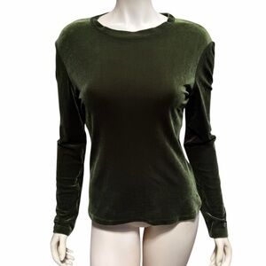 Only Hearts NYC Helena Stuart Green Velvet Long Sleeve Top Stretchy Crewneck
